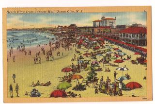 Beach View From Concert Hall Ocean City Jersey Nj Linen Postcard Tichnor