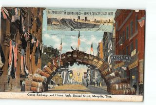 Memphis Tennessee Tn Postcard 1910 Cotton Exchange And Cotton Arch Second St