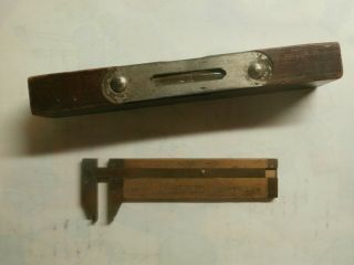 Vintage Stanley No.  136 Inside Ruler And Small Wood Level Pocket Size