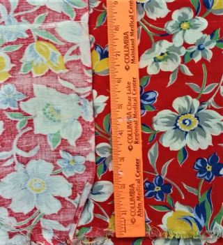 Dogwood Flowers on RED Vtg FEEDSACK Cotton Fabric Quilt Sewing Doll 36 
