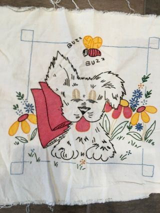 Vintage Hand Made Embroidered Puppy Dog Pillow Case Cover