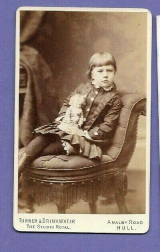 Child With Doll Vintage Old Cdv Photo Turner Drinkwater Of Hull Ma