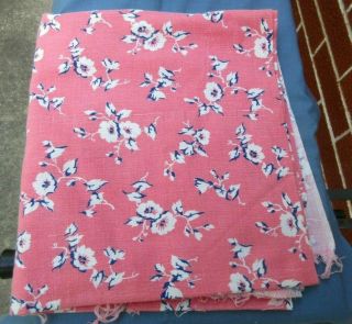 Vintage Bright Pink With Navy And White Floral Print Flour Feedsack Full Size