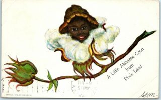 Vintage Black Americana Postcard " A Little Alabama Coon From Dixie Land " 1907 Rp