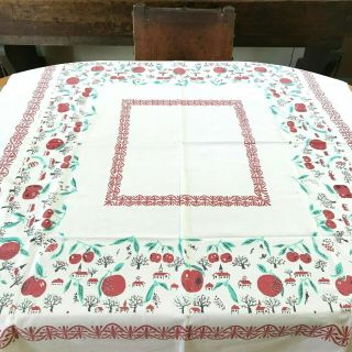 Vintage Cotton Tablecloth Old - Fashioned Kitchen With,  Apples,  Cherries Raspberry