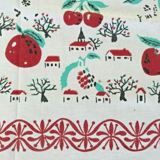 Vintage Cotton Tablecloth Old - Fashioned Kitchen With,  Apples,  Cherries Raspberry 2