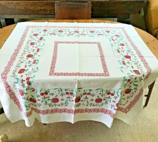 Vintage Cotton Tablecloth Old - Fashioned Kitchen With,  Apples,  Cherries Raspberry 3