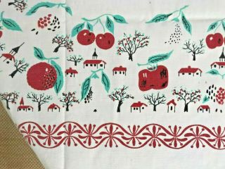 Vintage Cotton Tablecloth Old - Fashioned Kitchen With,  Apples,  Cherries Raspberry 5