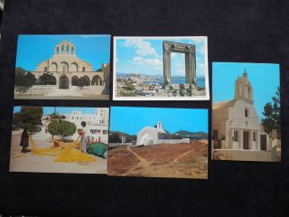 5 Greek Postcards Of Naxos,  Lipsi The Old Dock,  Cathedral,  The Temple Of Apollon