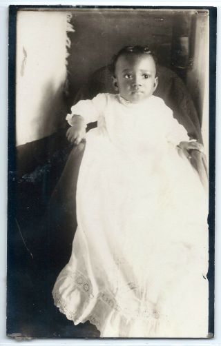 Very Cute Little Infant/baby,  Black Child,  Gown C.  1910 Real Photo Postcard Rppc