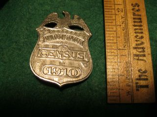 Old Vintage 1910 United States Census Shield Badge Nickel Plated Bald Eagle Pin