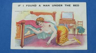 Risque Comic Postcard 1930 Blue Corset Girdle If I Found A Man Under The Bed