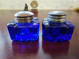 Bristol/cobalt Blue Heavy Glass Ink Wells Inkwell,  Ink Pots