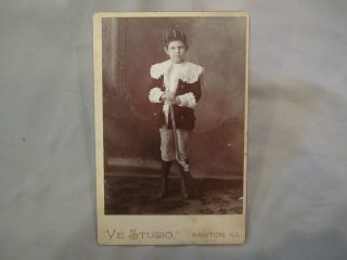 2 Cabinet Cards Photos Young Boy Heyeater Toy Rifle Gun Identified Age 6 & Age 3