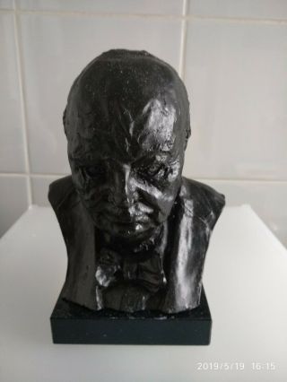Winston Churchill Bust Statue Sculpture On Black Marble Base
