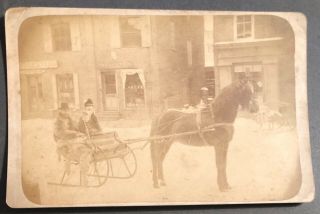 C.  1870s Woman Man Child Family Horse & Sleigh Vicinity ? Me Antique Photograph