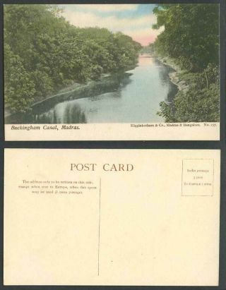 India Old Hand Tinted Postcard Madras,  Buckingham Canal River Scene Higginbotham