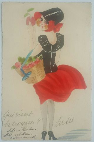 Deco Fashion,  Artist Drawn Pochoir,  Girl With Basket Of Apples,  By Susie,  1921