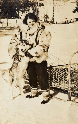 North Troy,  Vt Rppc A Girl With Her Sled And Sled Dog 1942