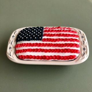 Longaberger Miniature 9x13 Baking Dish With 4th Of July Flag Cake - Hard To Find