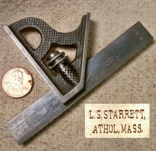 L S Starrett 4 Inch Machinist Combination Square Old Tool Read