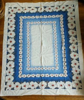 Vintage Blue White Floral Tablecloth 61 " X 51 "