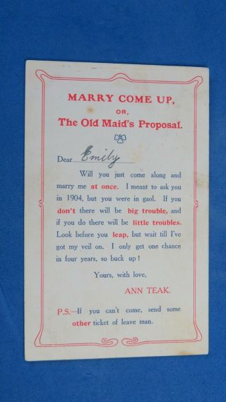 Vintage Comic Postcard 1908 Leap Year Marriage Wedding The Old Maids Proposal