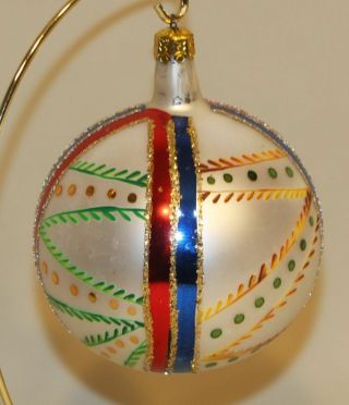 1990 Christopher Radko Glass Christmas Ornament Polish Folk Art Ball 90 - 026 - 0