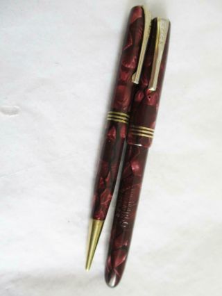Stunning 1950s " Burnham " B59 Fountain Pen & Propelling Pencil Set 14ct Gold Nib