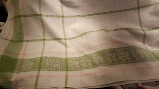 Vintage Tablecloth,  Woven Cotton,  Farmhouse Style Pink And Green Plaid,  Vgc