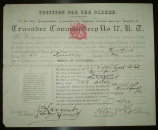 1893,  Crusader Commandery 17,  Knights Templar,  Petition,  Masonic,  Albert Hollem