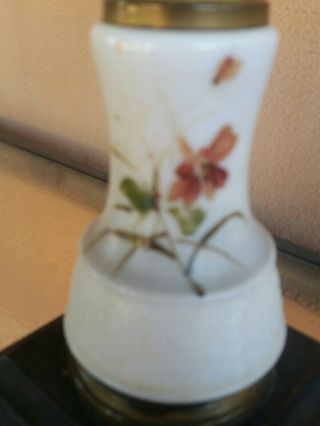 Antique oil lamp,  hand painted porcelain metal base glass font 2