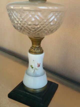 Antique oil lamp,  hand painted porcelain metal base glass font 3