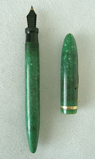 Sheaffer J5 - 30TC Fountain Pen / Jade Green Radite / 14kt nib / 1930s 4