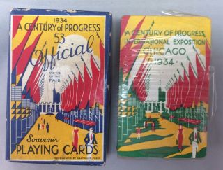 1934 CENTURY of PROGRESS Worlds Fair PLAYING CARDS Tax Stamp Vintage 2