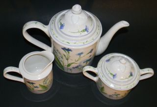 Laura Ashley Cornflower Bone China Tea Set Cup Saucer Creamer Sugar Bowl Teapot 4