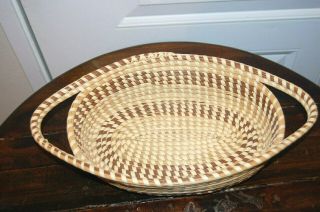 Vintage South Carolina Sweetgrass Oval Basket With Handles 14 1/2 "