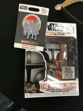 Pre - Release Mandalorian Funko Pop And Pin At D23 Expo 2019