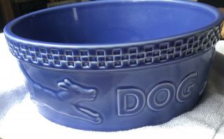 Longaberger Pottery Mulligan Rare Extra Large Blue Dog Water Dish Bowl 9.  75 "