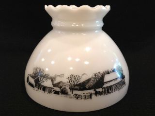 Currier And Ives Milk Glass Lamp Shade For 8 " Fitter White Black Silhouette Vguc