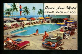 Florida Fl Postcard Miami Beach,  Queen Anne Motel Private Beach & Pool