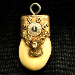 Vintage Bpoe Double Elks Tooth 9k Gold Watch Fob Pendant