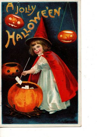 Rppc A Jolly Halloween Little Girl Witch Jack O 