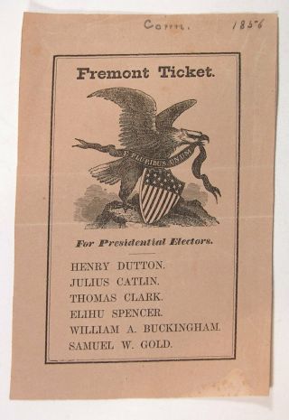 1856 John C.  Fremont Illustrated Presidential Campaign Ballot From Connecticut