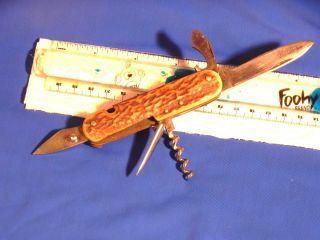 Antique J A Henckels (friodur) 5 Blade Folding Hunter/camping Knife Stag Handles