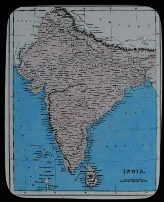 Antique Colour Magic Lantern Slide Map Of India C1890 Drawing