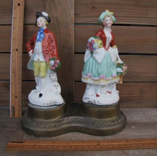 Vintage Ceramic Victorian Man & Woman Figurine Lamp Base Restore Repurpose