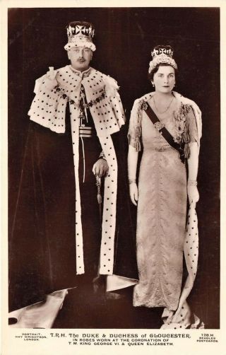 Duke & Duchess Of Gloucester Robes Worn At Coronation Rppc Real Photo Postcard