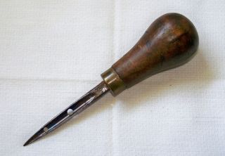 Antique Lovejoy Wood Handled Leather Punch 2 - Hole Sewing Awl Leather - Craft Tool