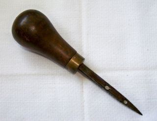 Antique LOVEJOY Wood Handled Leather Punch 2 - Hole Sewing Awl Leather - craft Tool 3